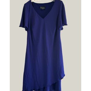 S.L. Fashions Women's Polyester Asymmetrical Hem Flutter Sleeve Dress Size Lg